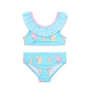 Care Bears Toddler Girls 2-Piece Blue Ruffle Bikini Swimsuit UPF 50+